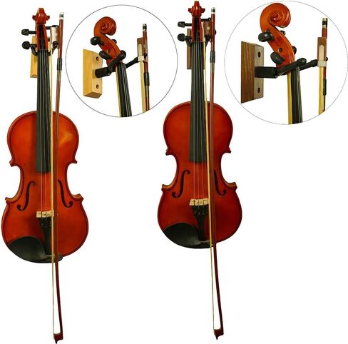 شماعة تثبيت على الحائط للكمان مكونة من قطعتين، شماعة كمان وفيولا مع حامل القوس، حامل عرض كمان كمان من خشب الجوز الأسود، للمنازل والاستوديوهات وخطاف شماعات الكمان للجدار in Kuwait