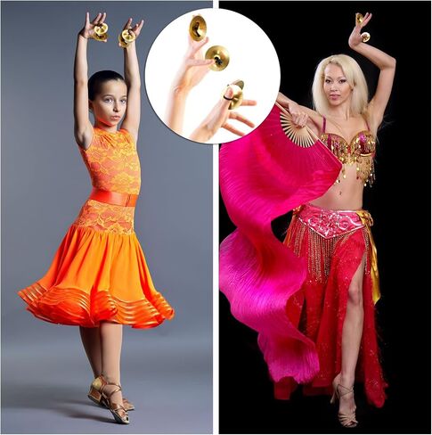 40 Pcs Finger Cymbals Belly Dancing Musical Instrument Percussion Zills Instruments for Adults Dancer Party (Gold, Silver) in Saudi Arabia