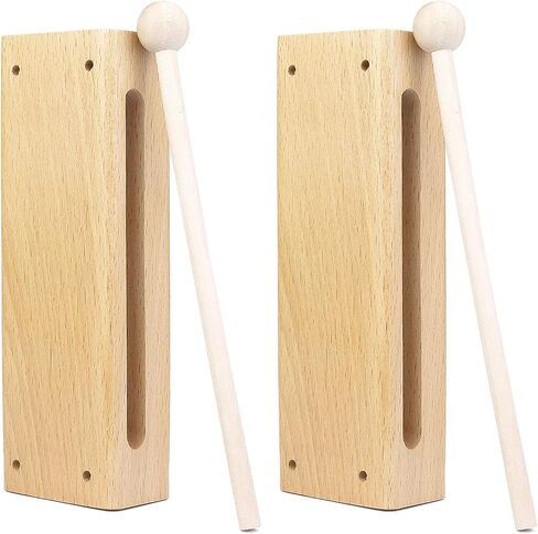QWORK Wood Percussion Instrument Set - 2 Pack Wooden Sound Blocks with Mallets, Solid Wood Rhythm Block Musical Percussion Instrument for Concerts, Recordings & Community Bands in Saudi Arabia