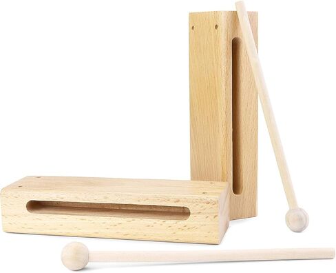 QWORK Wood Percussion Instrument Set - 2 Pack Wooden Sound Blocks with Mallets, Solid Wood Rhythm Block Musical Percussion Instrument for Concerts, Recordings & Community Bands in Saudi Arabia