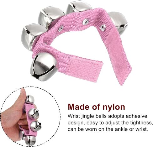 PATIKIL 2pcs Wrist Bells, Jingle Bells Ankle Bells Hand Bells Wrist Bells Bracelet Percussion Instruments Musical Rhythm Band with 5 Silvery Bells for Party Christmas, Pink in Saudi Arabia