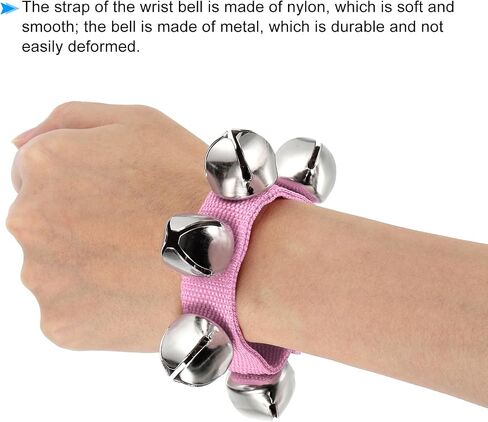 PATIKIL 2pcs Wrist Bells, Jingle Bells Ankle Bells Hand Bells Wrist Bells Bracelet Percussion Instruments Musical Rhythm Band with 5 Silvery Bells for Party Christmas, Pink in Saudi Arabia