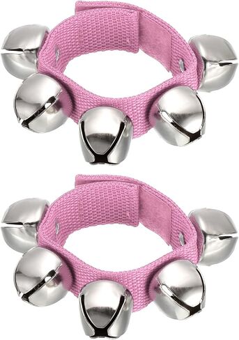 PATIKIL 2pcs Wrist Bells, Jingle Bells Ankle Bells Hand Bells Wrist Bells Bracelet Percussion Instruments Musical Rhythm Band with 5 Silvery Bells for Party Christmas, Pink in Saudi Arabia