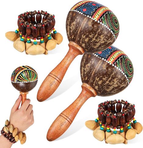 SUPVOX 1 Set of Maracas Shaker Rattles Hand Percussion Instruments with African Nut Shell Handbell Bracelets Percussion Accessories in Saudi Arabia