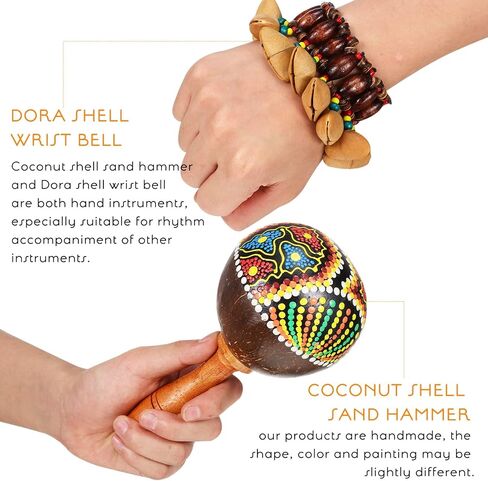 SUPVOX 1 Set of Maracas Shaker Rattles Hand Percussion Instruments with African Nut Shell Handbell Bracelets Percussion Accessories in Saudi Arabia