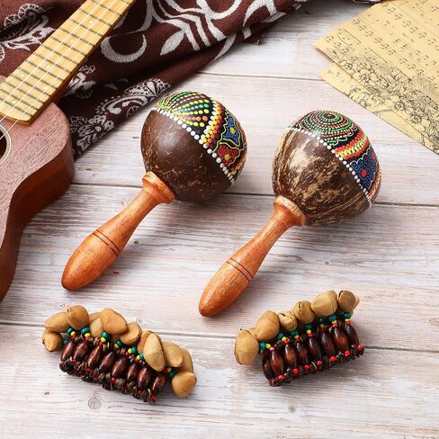 SUPVOX 1 Set of Maracas Shaker Rattles Hand Percussion Instruments with African Nut Shell Handbell Bracelets Percussion Accessories in Saudi Arabia
