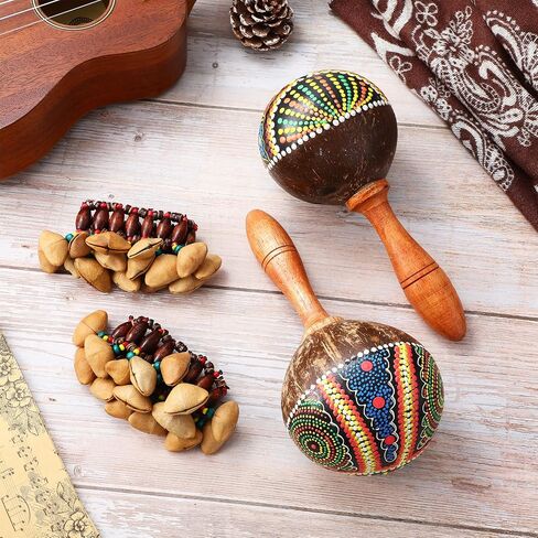 SUPVOX 1 Set of Maracas Shaker Rattles Hand Percussion Instruments with African Nut Shell Handbell Bracelets Percussion Accessories in Saudi Arabia