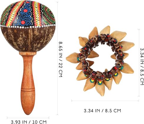 SUPVOX 1 Set of Maracas Shaker Rattles Hand Percussion Instruments with African Nut Shell Handbell Bracelets Percussion Accessories in Saudi Arabia