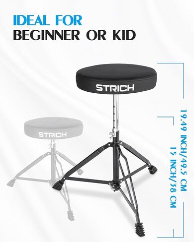 STRICH Drum Stool Set, Padded Seat Height Adjustable Drum Throne with 5A Drumsticks for Adults Beginner Drummers, SDB-10B, Black in Saudi Arabia