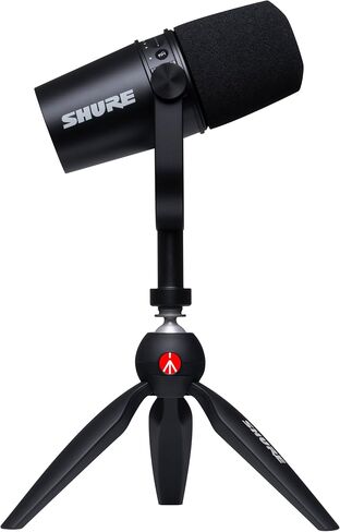 ميكروفون ديناميكي للبودكاست من Shure MV7+ مع حامل. صوت محسّن، لوحة لمس LED، مخرجات USB-C وXLR، وضع المستوى التلقائي، مرشح البوب ​​الرقمي، تأثيرات الصدى، البث الصوتي، البث، التسجيل - أسود in Saudi Arabia