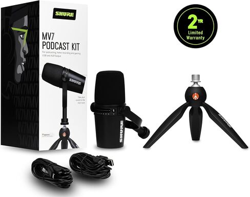 ميكروفون ديناميكي للبودكاست من Shure MV7+ مع حامل. صوت محسّن، لوحة لمس LED، مخرجات USB-C وXLR، وضع المستوى التلقائي، مرشح البوب ​​الرقمي، تأثيرات الصدى، البث الصوتي، البث، التسجيل - أسود in Saudi Arabia