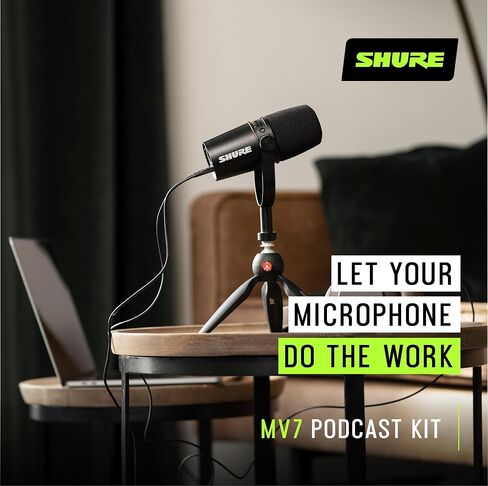 ميكروفون ديناميكي للبودكاست من Shure MV7+ مع حامل. صوت محسّن، لوحة لمس LED، مخرجات USB-C وXLR، وضع المستوى التلقائي، مرشح البوب ​​الرقمي، تأثيرات الصدى، البث الصوتي، البث، التسجيل - أسود in Saudi Arabia