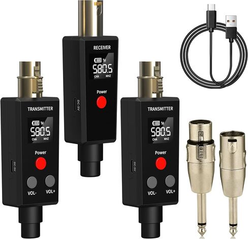 Wireless Microphone System 2.4GHz Wireless Plug-on XLR Dual Transmitter & Receiver for Dynamic Microphone,Mixer,PA System,2 Transmitters Connecting Microphones for Synchronous Transmission in Saudi Arabia