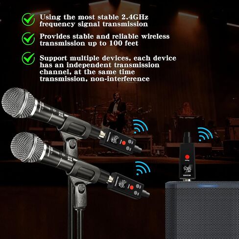 Wireless Microphone System 2.4GHz Wireless Plug-on XLR Dual Transmitter & Receiver for Dynamic Microphone,Mixer,PA System,2 Transmitters Connecting Microphones for Synchronous Transmission in Saudi Arabia