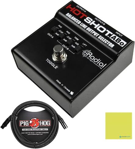 Radial Engineering HotShot ABo Footswitch Selector for Balanced Outputs Bundle w/Pig Hog PHM10 8mm Mic XLR Cable & Liquid Audio Polishing Cloth in Saudi Arabia