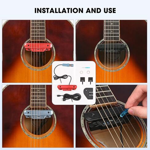 Acoustic Guitar Pickup Rechargable Active Soundhole Guitar Pickup Adjustable Pickup for Guitar Magnetic Coil Build-in Volume Control Guitar Microphone Acoustic Pickup in Saudi Arabia