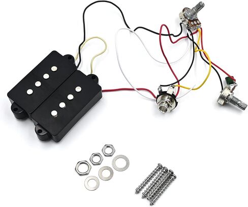 P Bass Humbucker Pickups Prewired Harness Set with 1T1V 1Jack, Variable Gauss Ceramic Traditional Precision 4 String Bass Pickups Set Compatible for PB Style Electric Bass, Black in Kuwait