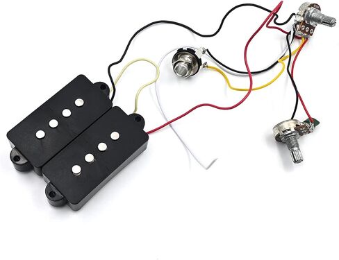 P Bass Humbucker Pickups Prewired Harness Set with 1T1V 1Jack, Variable Gauss Ceramic Traditional Precision 4 String Bass Pickups Set Compatible for PB Style Electric Bass, Black in Kuwait