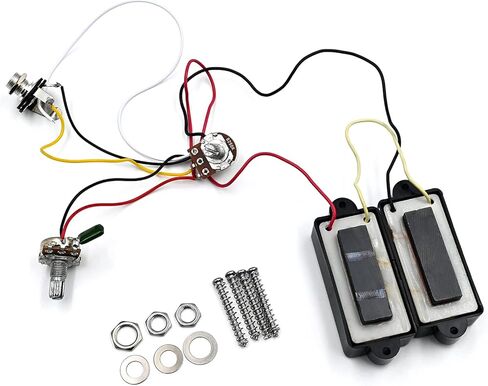 P Bass Humbucker Pickups Prewired Harness Set with 1T1V 1Jack, Variable Gauss Ceramic Traditional Precision 4 String Bass Pickups Set Compatible for PB Style Electric Bass, Black in Kuwait
