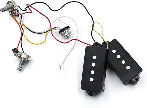P Bass Humbucker Pickups Prewired Harness Set with 1T1V 1Jack, Variable Gauss Ceramic Traditional Precision 4 String Bass Pickups Set Compatible for PB Style Electric Bass, Black in Kuwait
