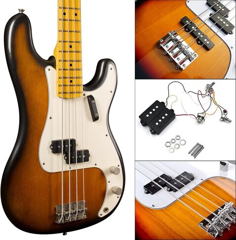 P Bass Humbucker Pickups Prewired Harness Set with 1T1V 1Jack, Variable Gauss Ceramic Traditional Precision 4 String Bass Pickups Set Compatible for PB Style Electric Bass, Black in Kuwait