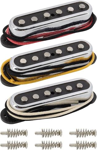 Alnico 5 Strat Pickup Single Coil Pickups Open Style Neck/Middle/Bridge Pickup Set for Stratocaster Electric Guitar Parts Replacement (Chrome Cover) in Saudi Arabia