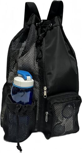 Mesh Drawstring Backpack,Scuba Diving Bag,Swim Bag,Wet Pocket Beach Backpack,Large Mesh Beach Bag for Swimming, Sports Gym Yoga (Black) in Saudi Arabia