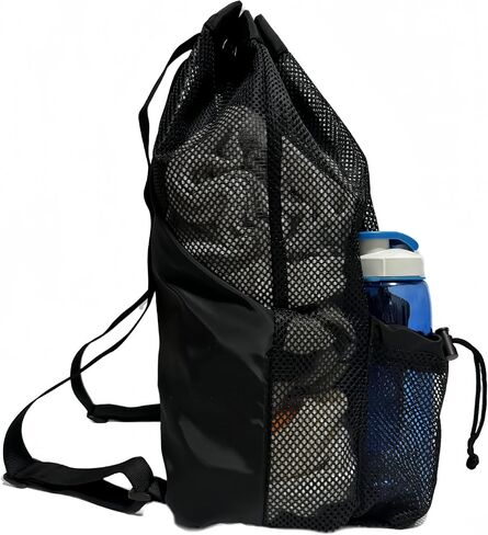Mesh Drawstring Backpack,Scuba Diving Bag,Swim Bag,Wet Pocket Beach Backpack,Large Mesh Beach Bag for Swimming, Sports Gym Yoga (Black) in Saudi Arabia