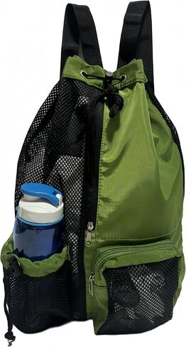 Mesh Drawstring Backpack,Scuba Diving Bag,Swim Bag,Wet Pocket Beach Backpack,Large Mesh Beach Bag for Swimming, Sports Gym Yoga (Black) in Saudi Arabia