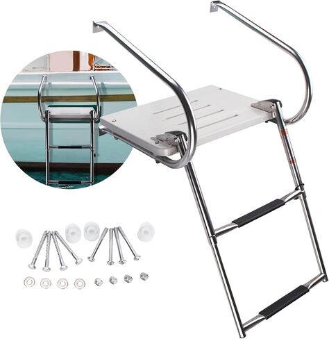 2-Step Boat Ladder with Swim Platform,316 Stainless Steel Dock Ladder with ABS Swim Platform 2 Handrails,500LBS Telescopic Boarding Ladder Dive Ladder for Pontoon Yacht in Saudi Arabia