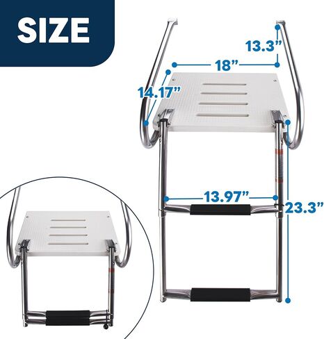 2-Step Boat Ladder with Swim Platform,316 Stainless Steel Dock Ladder with ABS Swim Platform 2 Handrails,500LBS Telescopic Boarding Ladder Dive Ladder for Pontoon Yacht in Saudi Arabia