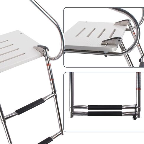 2-Step Boat Ladder with Swim Platform,316 Stainless Steel Dock Ladder with ABS Swim Platform 2 Handrails,500LBS Telescopic Boarding Ladder Dive Ladder for Pontoon Yacht in Saudi Arabia