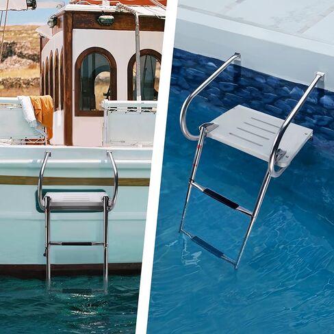 2-Step Boat Ladder with Swim Platform,316 Stainless Steel Dock Ladder with ABS Swim Platform 2 Handrails,500LBS Telescopic Boarding Ladder Dive Ladder for Pontoon Yacht in Saudi Arabia