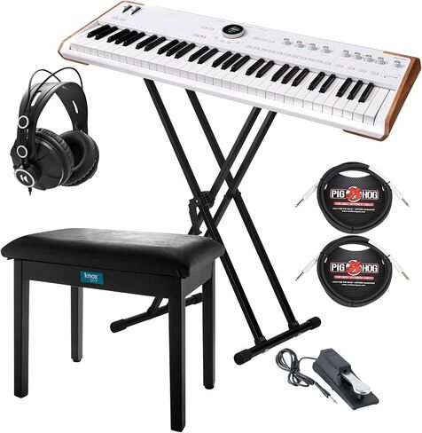حزمة لوحة مفاتيح Arturia Astrolab Avant-Garde 61-Note شبه المرجحة للمسرح (أبيض) مع حامل Knox Gear، ومقعد Knox Gear (أسود)، وسماعات رأس Knox Gear، ودواسة (أسود) وكابل جيتار (عبوتان) (7 قطع) in Kuwait