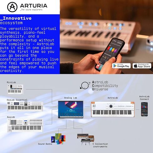 حزمة لوحة مفاتيح Arturia Astrolab Avant-Garde 61-Note شبه المرجحة للمسرح (أبيض) مع حامل Knox Gear، ومقعد Knox Gear (أسود)، وسماعات رأس Knox Gear، ودواسة (أسود) وكابل جيتار (عبوتان) (7 قطع) in Kuwait