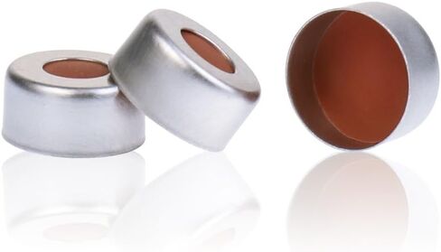 أغطية تجعيد فضية من الألومنيوم مقاس 11 مم من GC مع بطانة شفافة من مادة PTFE/المطاط الطبيعي باللون الأحمر البرتقالي، عبوة من 100 قطعة in Kuwait