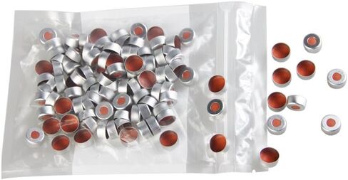 أغطية تجعيد فضية من الألومنيوم مقاس 11 مم من GC مع بطانة شفافة من مادة PTFE/المطاط الطبيعي باللون الأحمر البرتقالي، عبوة من 100 قطعة in Kuwait