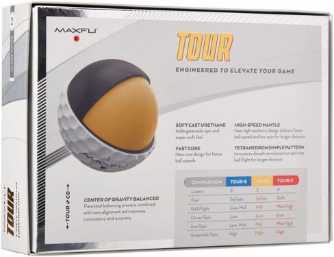 Maxfli 2023 Tour White Golf Balls-12 Pack-Center Gravity Balanced, Soft Cast Urethane, Fast Core, Dual Lonomer Mantle,Tetrahedron Dimple Pattern in Kuwait