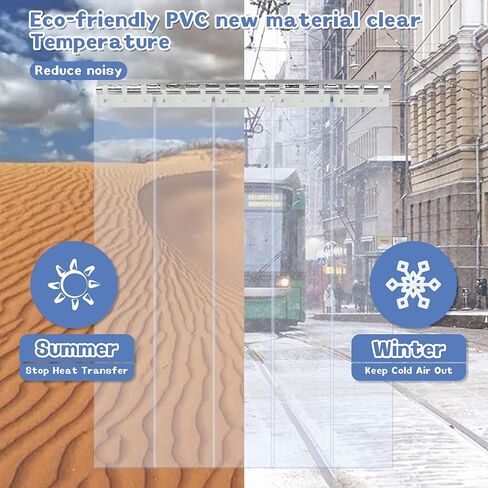 ستارة باب بشريط بلاستيكي مكونة من 5 قطع من شريط PVC طقم ستائر قياسي سميك وشفاف من البلاستيك لبوابة المدخل وستائر الفريزر ستارة مستودع بلاستيكية - ارتفاع 79 بوصة × عرض 31 بوصة in Kuwait