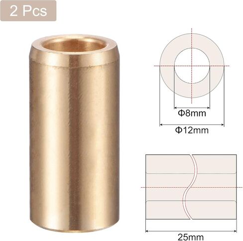 uxcell Sleeve Bearings 8mm Bore 12mm OD 25mm Length Cast Brass Self-Lubricating Bushing 2pcs in Saudi Arabia