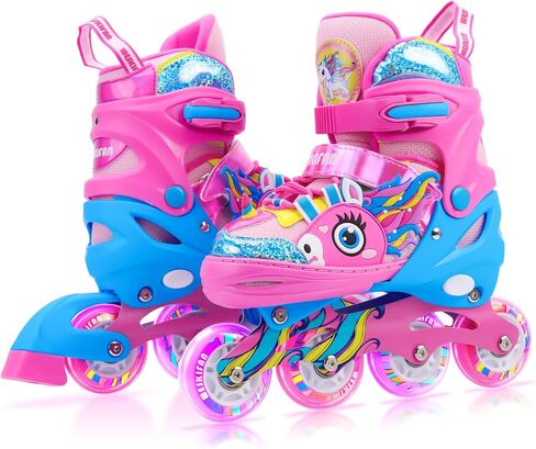 Unicorn Kids Inline Skates for Girls Women,WESKIFAN Rainbow Blades Skates with Shiny Light up Wheels&Adjustable Ages 6-8-12 Year Old, Roller Skates for Birthday Xmas Gifts Toys, Patines para Niñas in Saudi Arabia