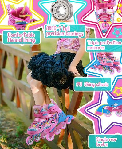Unicorn Kids Inline Skates for Girls Women,WESKIFAN Rainbow Blades Skates with Shiny Light up Wheels&Adjustable Ages 6-8-12 Year Old, Roller Skates for Birthday Xmas Gifts Toys, Patines para Niñas in Saudi Arabia