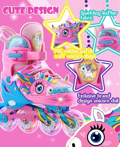 Unicorn Kids Inline Skates for Girls Women,WESKIFAN Rainbow Blades Skates with Shiny Light up Wheels&Adjustable Ages 6-8-12 Year Old, Roller Skates for Birthday Xmas Gifts Toys, Patines para Niñas in Saudi Arabia