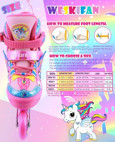 Unicorn Kids Inline Skates for Girls Women,WESKIFAN Rainbow Blades Skates with Shiny Light up Wheels&Adjustable Ages 6-8-12 Year Old, Roller Skates for Birthday Xmas Gifts Toys, Patines para Niñas in Saudi Arabia