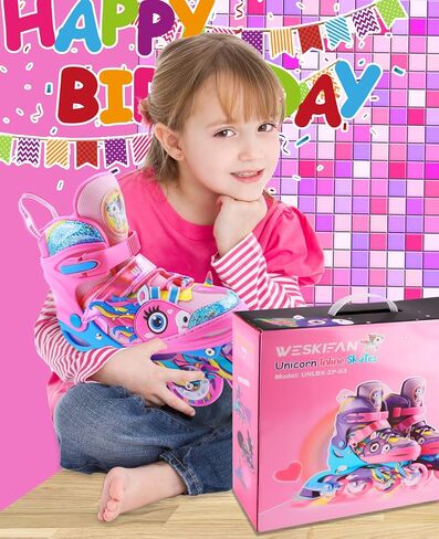 Unicorn Kids Inline Skates for Girls Women,WESKIFAN Rainbow Blades Skates with Shiny Light up Wheels&Adjustable Ages 6-8-12 Year Old, Roller Skates for Birthday Xmas Gifts Toys, Patines para Niñas in Saudi Arabia