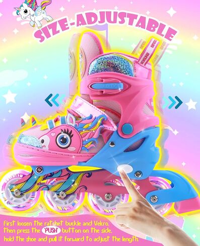 Unicorn Kids Inline Skates for Girls Women,WESKIFAN Rainbow Blades Skates with Shiny Light up Wheels&Adjustable Ages 6-8-12 Year Old, Roller Skates for Birthday Xmas Gifts Toys, Patines para Niñas in Saudi Arabia