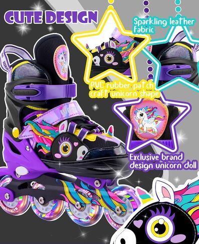 Unicorn Kids Inline Skates for Girls Women,WESKIFAN Rainbow Blades Skates with Shiny Light up Wheels&Adjustable Ages 6-8-12 Year Old, Roller Skates for Birthday Xmas Gifts Toys, Patines para Niñas in Saudi Arabia