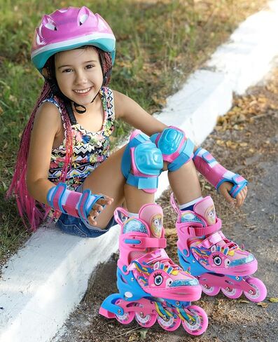 Unicorn Kids Inline Skates for Girls Women,WESKIFAN Rainbow Blades Skates with Shiny Light up Wheels&Adjustable Ages 6-8-12 Year Old, Roller Skates for Birthday Xmas Gifts Toys, Patines para Niñas in Saudi Arabia
