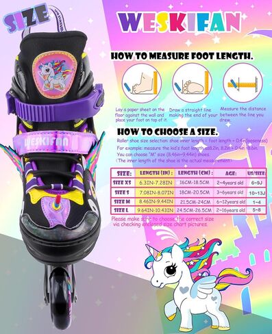Unicorn Kids Inline Skates for Girls Women,WESKIFAN Rainbow Blades Skates with Shiny Light up Wheels&Adjustable Ages 6-8-12 Year Old, Roller Skates for Birthday Xmas Gifts Toys, Patines para Niñas in Saudi Arabia