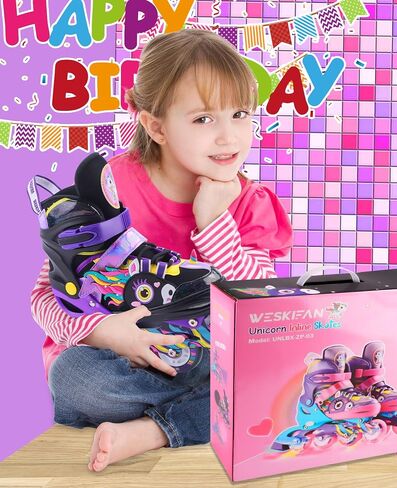 Unicorn Kids Inline Skates for Girls Women,WESKIFAN Rainbow Blades Skates with Shiny Light up Wheels&Adjustable Ages 6-8-12 Year Old, Roller Skates for Birthday Xmas Gifts Toys, Patines para Niñas in Saudi Arabia